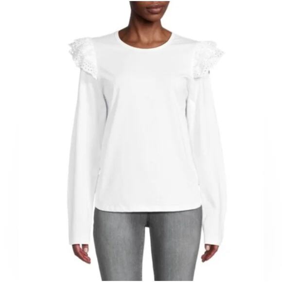 JOE'S JEANS Women's White Eyelet Ruffle Long Sleeve Top Size XS - Picture 1 of 8